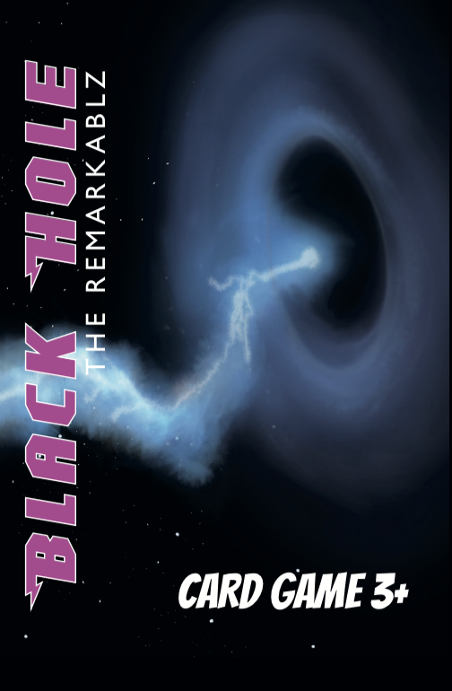 Cover of Card boz, Black Hole. the drawing of a black hole is on the front as well as the age group category: 3 years+